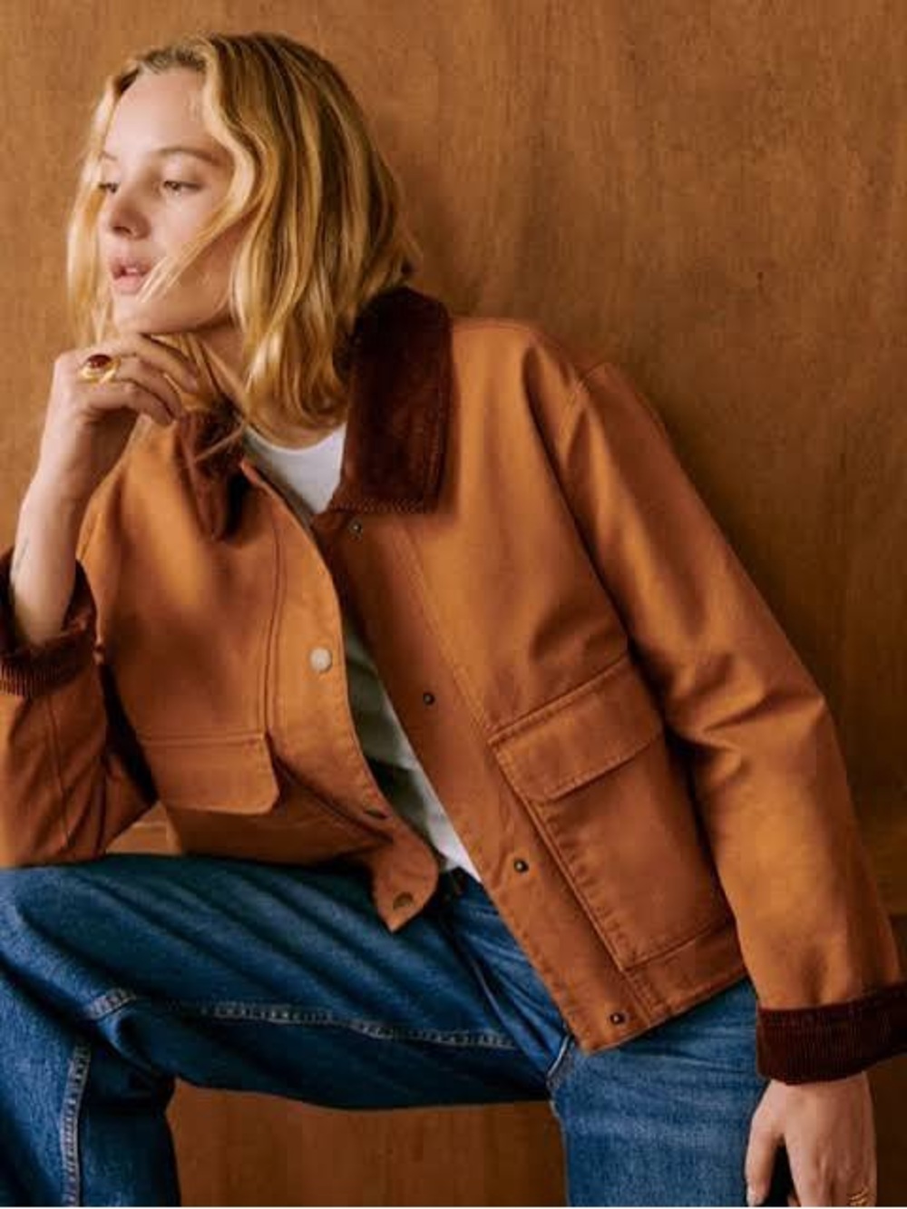 Sezane Marion Barn Jacket in Coffee - Size 8 (40)